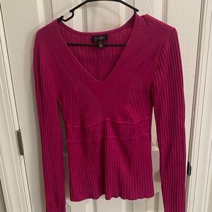 Jessica Simpson Fuchsia V-Neck Ribbed Blouse